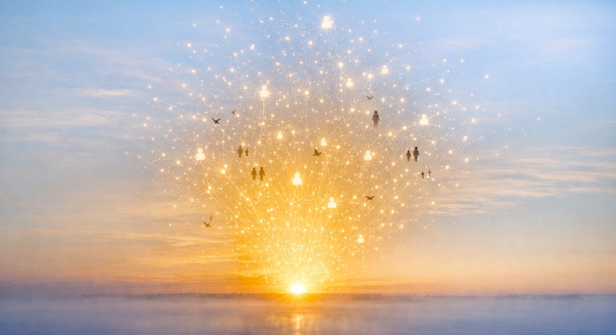 Dawn over a network of connected Orbiplex nodes